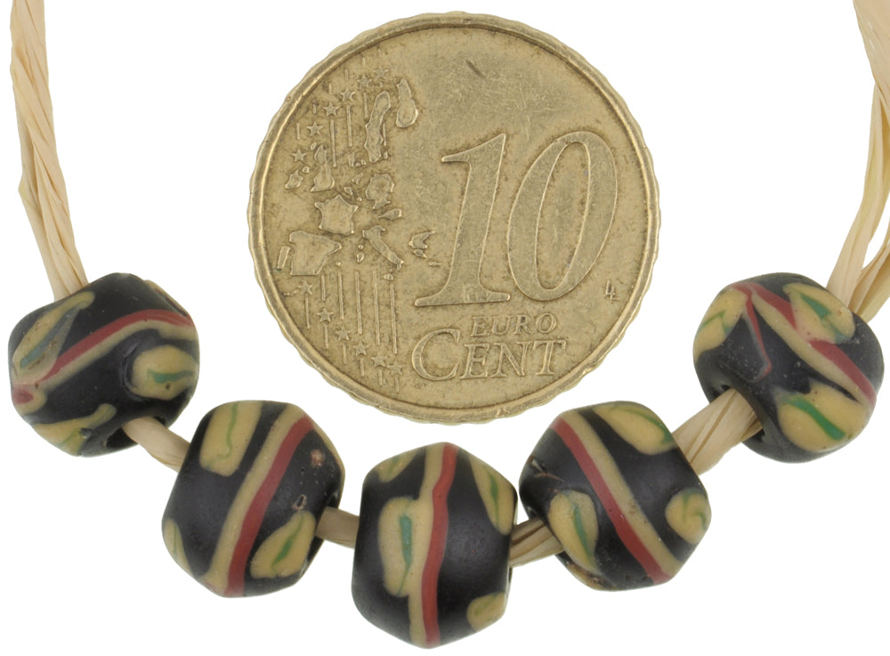 Antique Black Bicone Venetian Lampwork Glass Trade Beads With Trail Design - alternate view