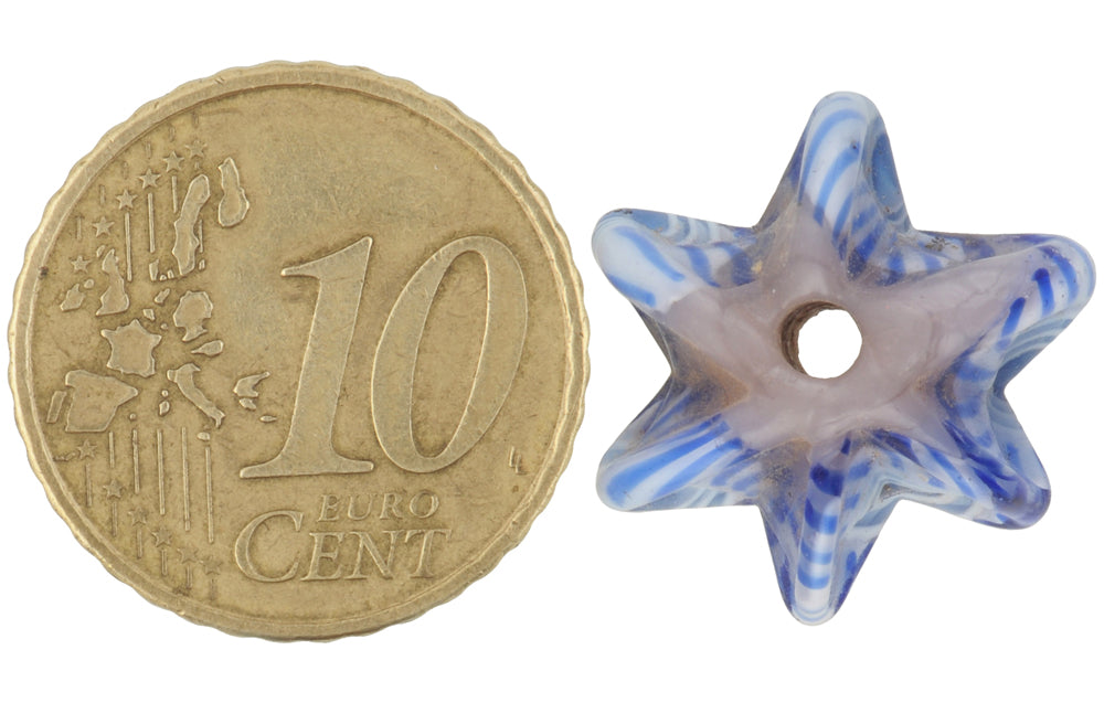 Antique Star Millefiori Mosaic Glass Trade Bead, Large 17X12Mm - cropped detail