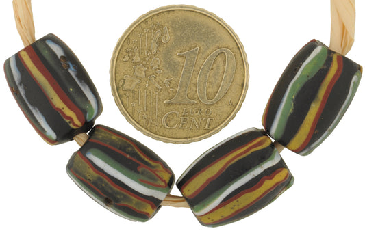 Antique Black Striped Venetian Glass Trade Beads - 14-15Mm - alternate view