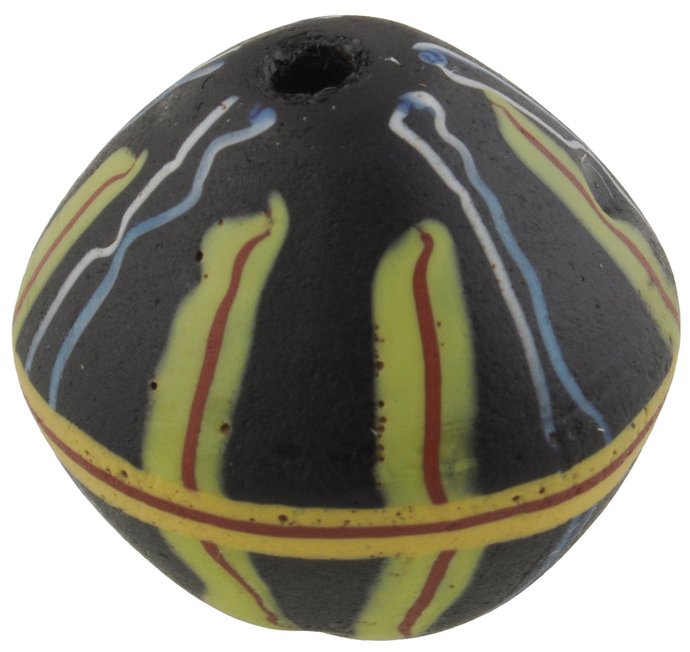Rare Antique Black Bicone King Venetian Lampwork Glass Trade Bead - cropped detail