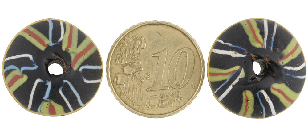 Rare Large Black Bicone "King" Antique Venetian Lampwork Glass Trade Beads - angled shot