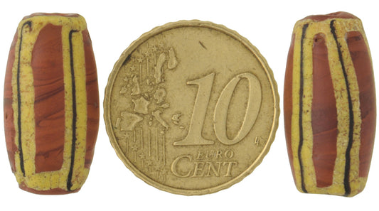 Antique Striped Brick Venetian Lampwork Glass Trade Beads Pair, 20X10Mm - alternate view