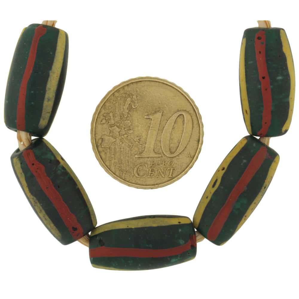 Antique Striped Green Venetian Lampwork Glass Trade Beads - 1800S