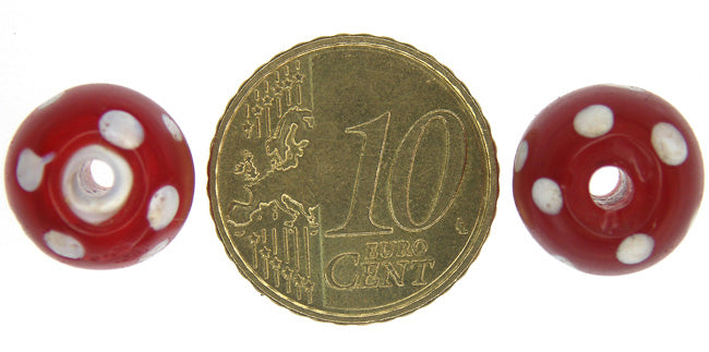 Antique Red Skunk Venetian Lampwork Glass Trade Beads, 12Mm, African Trade - alternate view