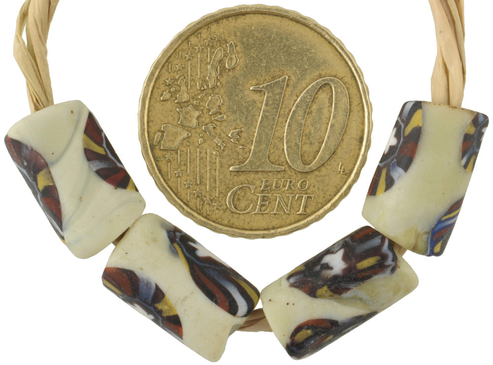 Rare Antique White Venetian Millefiori Mosaic Glass African Trade Beads - alternate view