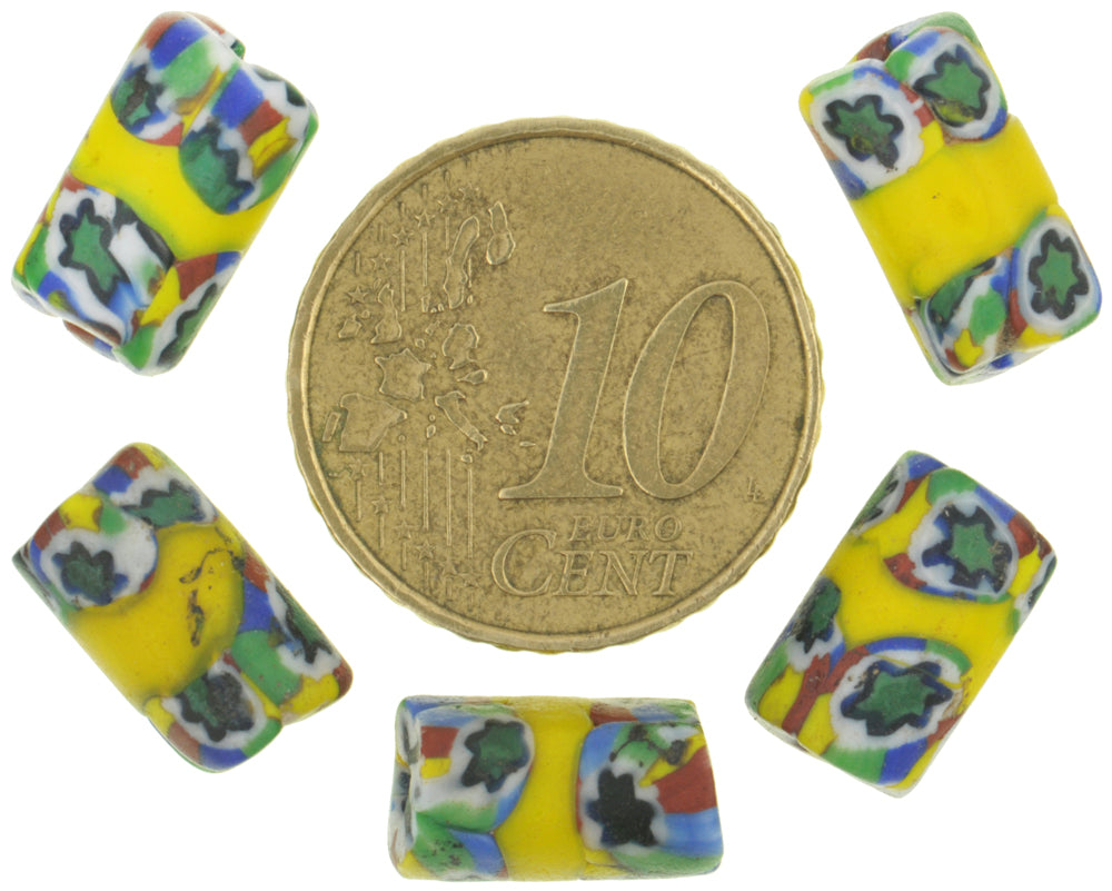 Antique Banded Millefiori Venetian Mosaic Glass African Trade Beads - zoomed-in detail