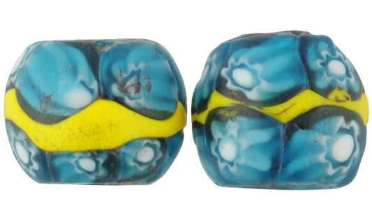 Antique Banded Millefiori Venetian Mosaic Glass Trade Beads, 13X11Mm - alternate view