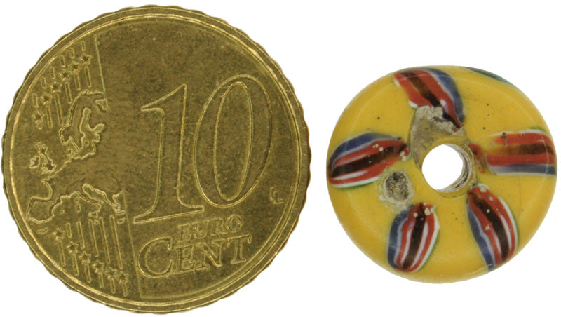 Rare Fancy Venetian Lampwork Trade Bead, Murrine & Trail Decor, 14X8Mm - close-up