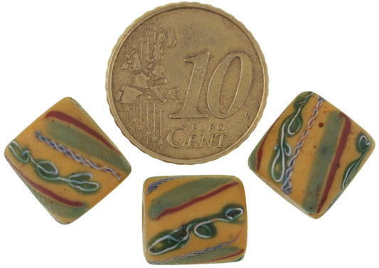 Rare Antique Venetian Wound Glass Trade Beads With Fancy Trail Design, 12X11Mm - alternate view