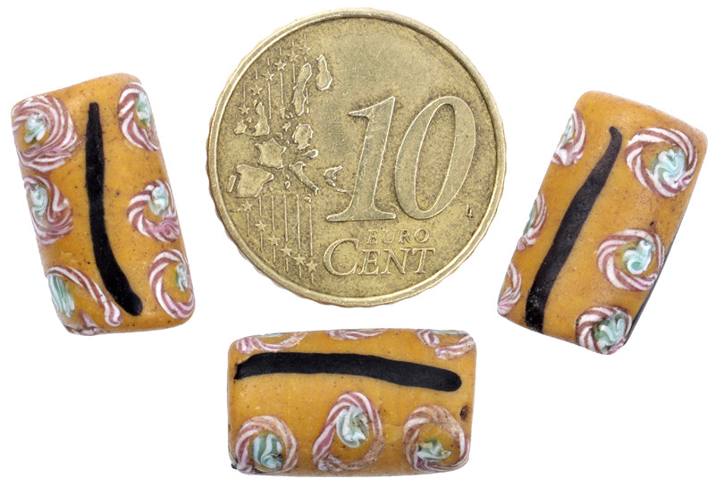 Antique Fancy Venetian Wound Glass Trade Beads With Trail Decor - 3 Matching Beads - alternate view