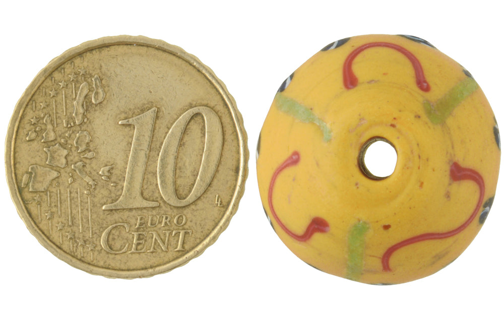 Antique Yellow Bicone King Venetian Lampwork Glass Trade Bead 19X18Mm - close-up