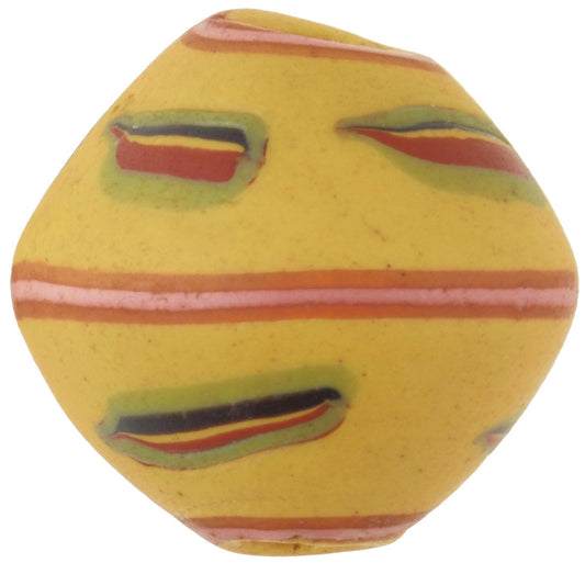 Antique Striped Yellow Bicone "King" Venetian Wound Glass African Trade Bead - alternate view
