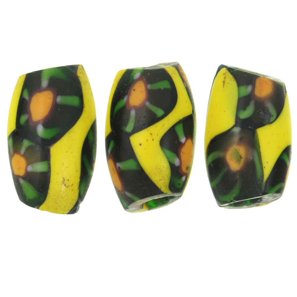 Antique Oval Venetian Millefiori Mosaic Glass Trade Beads, 15Mm