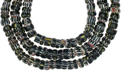 Old Strand Of Black 4-Layer Chevron "Yellow Jacket" Beads, 82Cm - alternate view