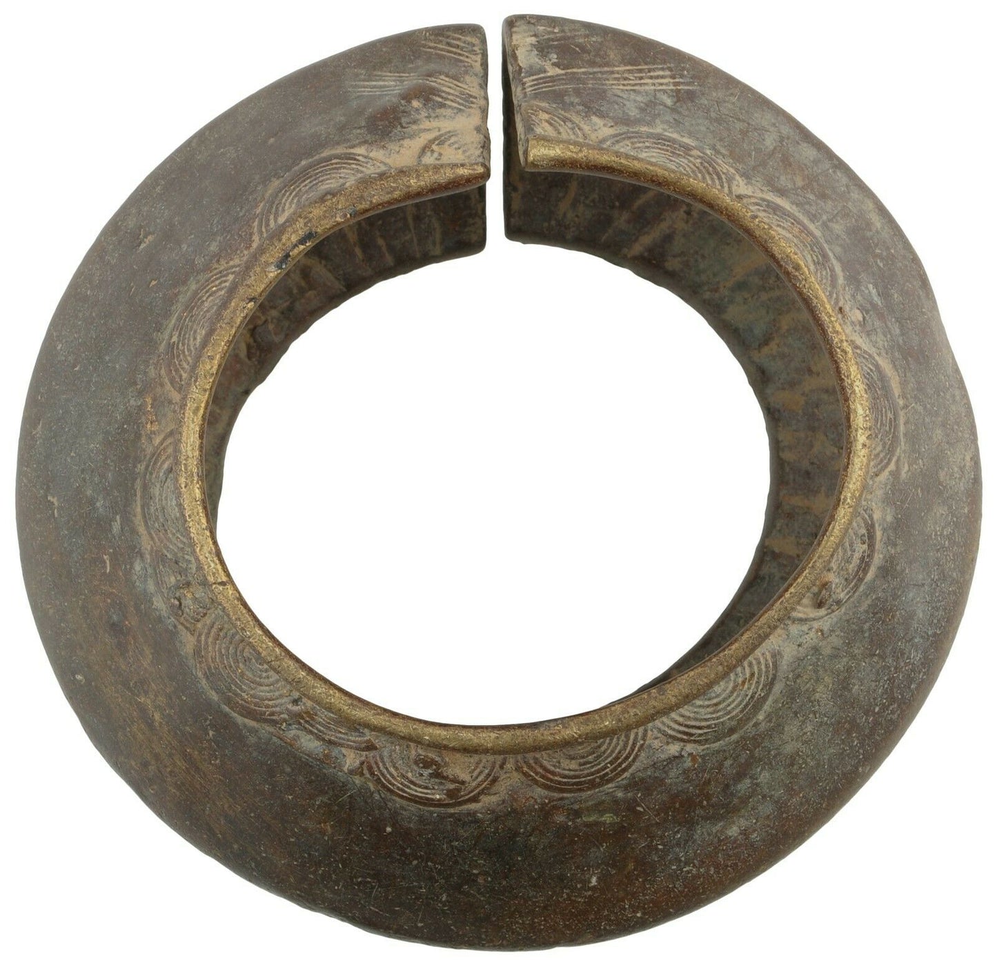 Old Brass Bronze African Bracelet Currency Fulani Ghana / Burkina Faso - zoomed-in detail