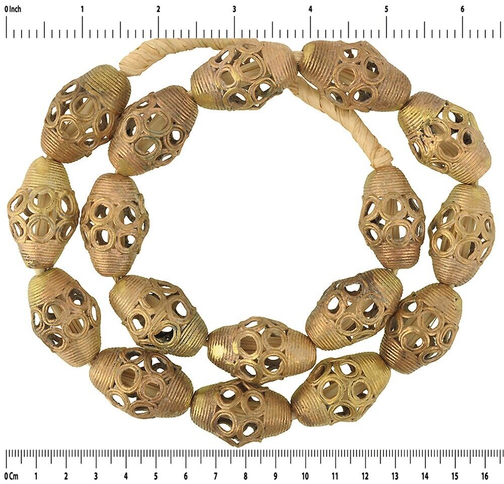 Large Ashanti Brass Beads Strand, Handcrafted In Ghana - close-up