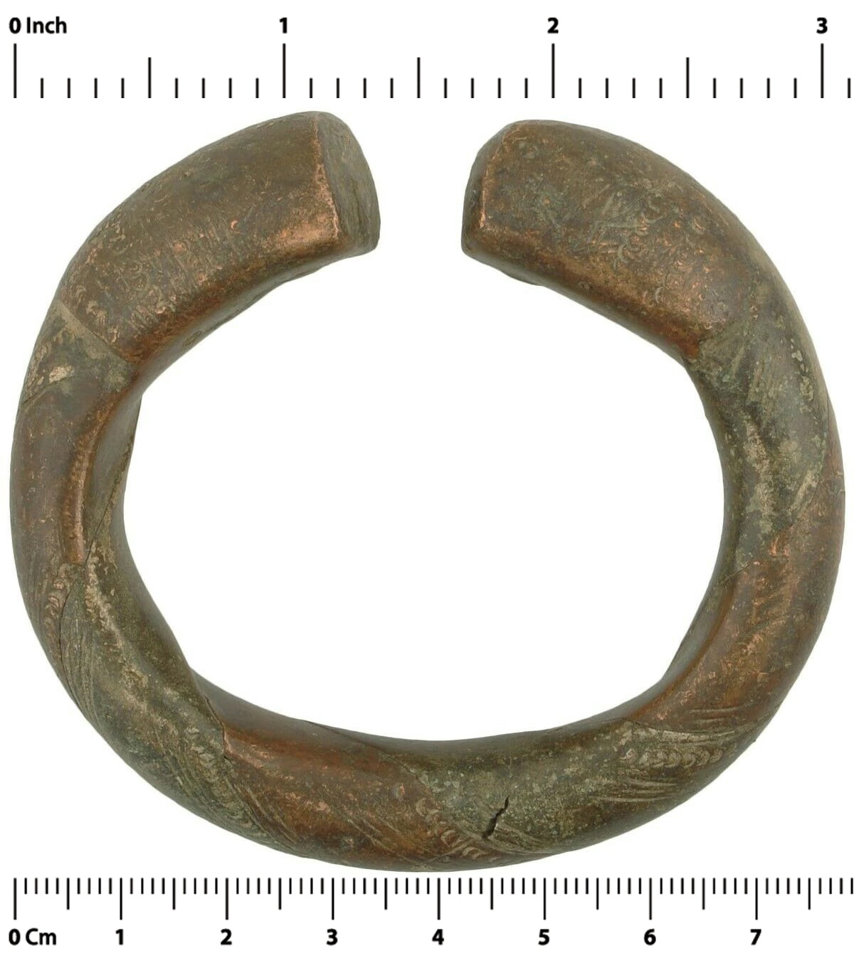African Art Old Brass Copper Bracelet Currency Ghana / Fulani West Africa - product focus