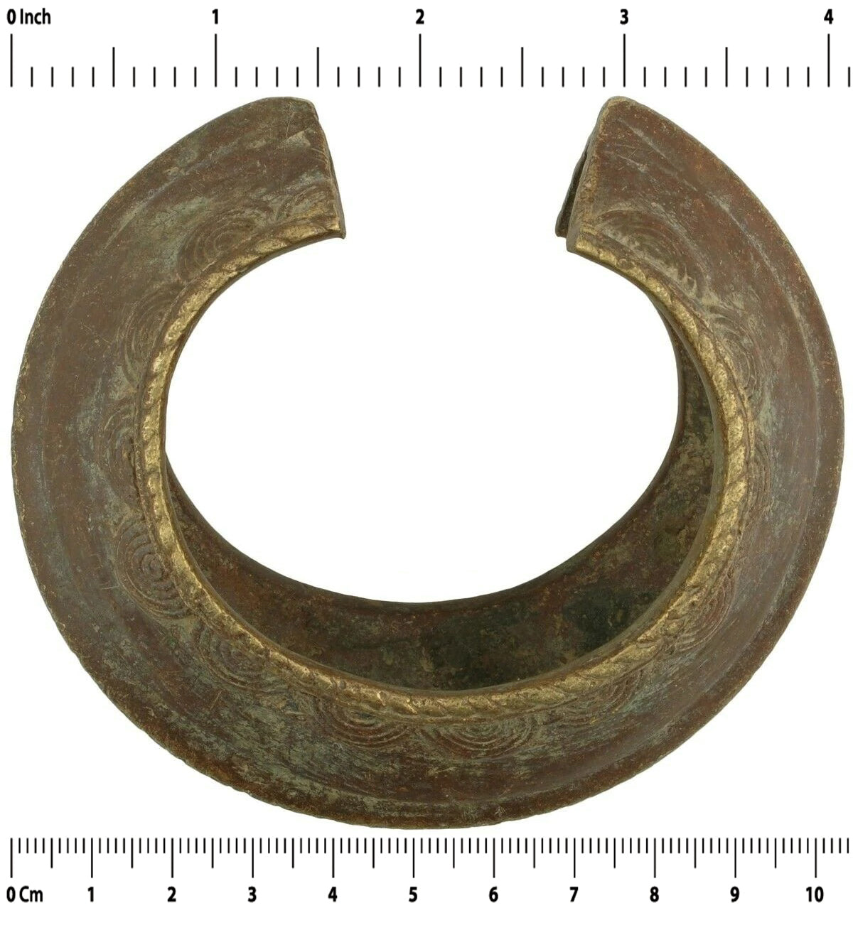 Old Brass Bronze African Bracelet Currency Fulani Ghana / Burkina Faso - angled shot