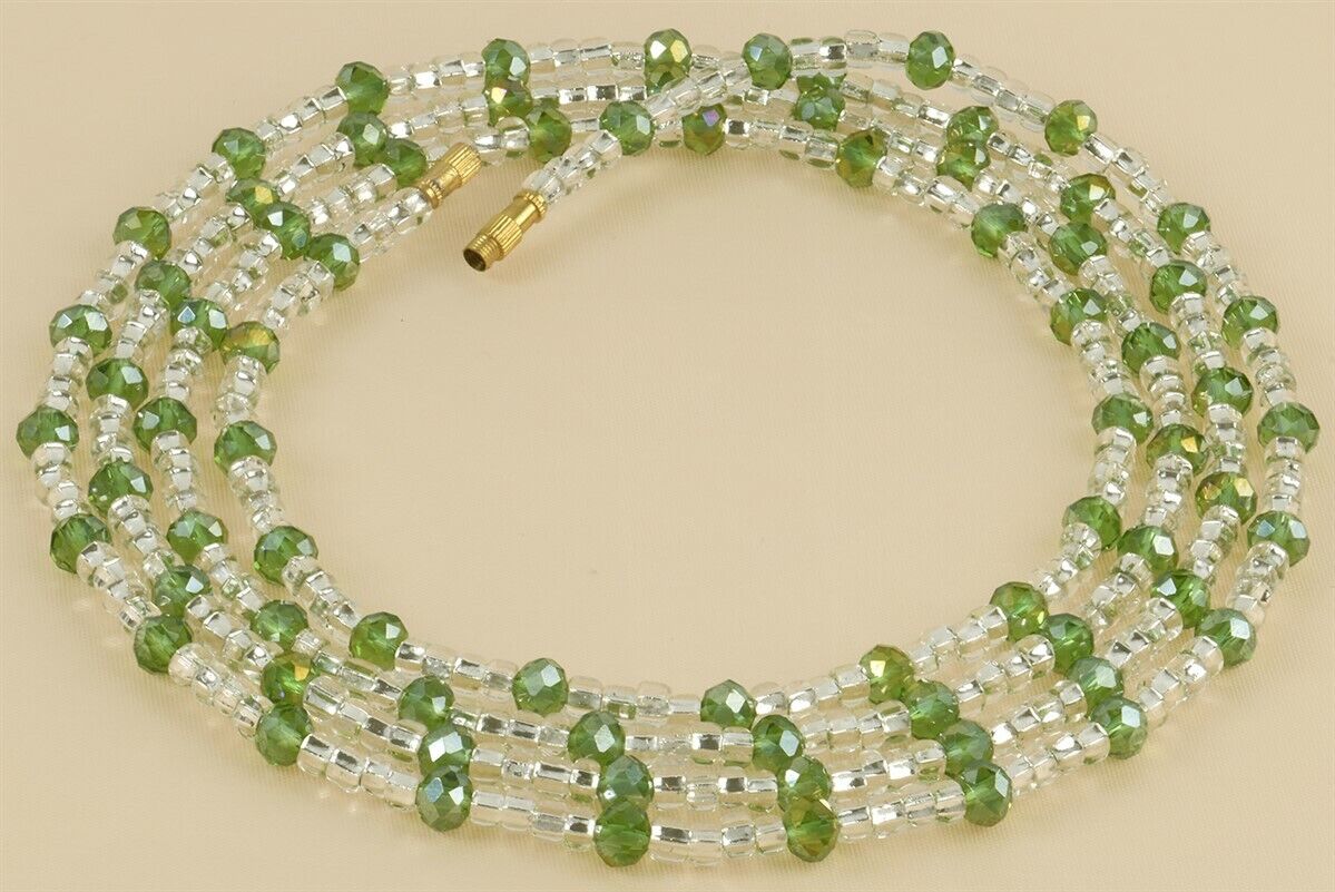 Screw Clasp Green & Clear African Waist Beads – Handmade Body Jewelry