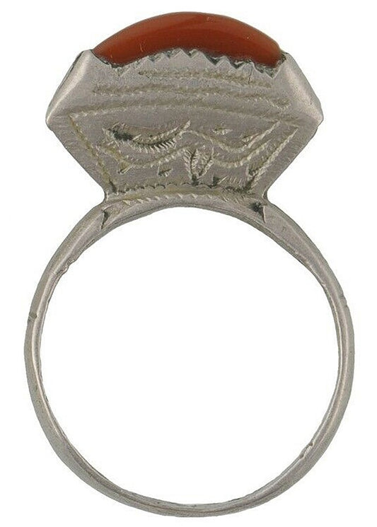 Tuareg Silver Carnelian Ring – Sahara Nomad Ethnic Jewelry