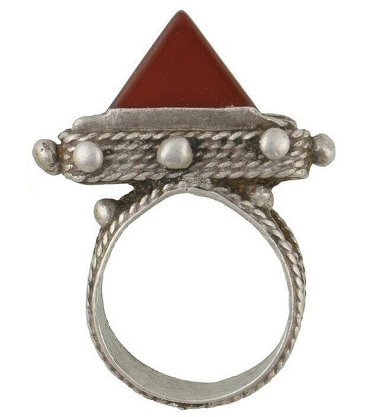 Antique Tuareg Silver Ring with Carnelian – Sahara Ethnic Jewelry