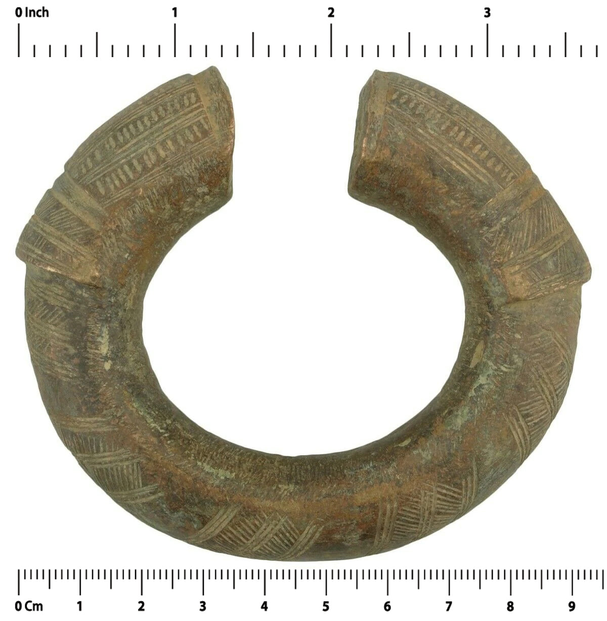African Art Old Brass Bracelet Currency Ghana / Fulani West Africa - angled shot
