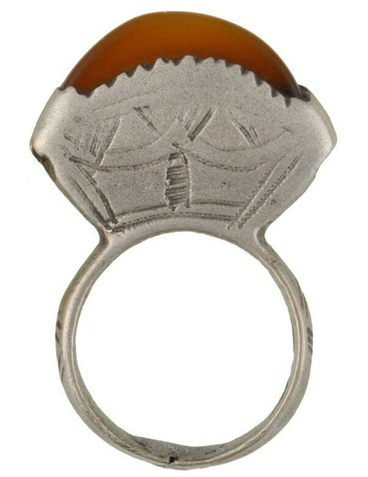 Old Tuareg Silver Ring with Agate – Sahara Nomad Ethnic Jewelry