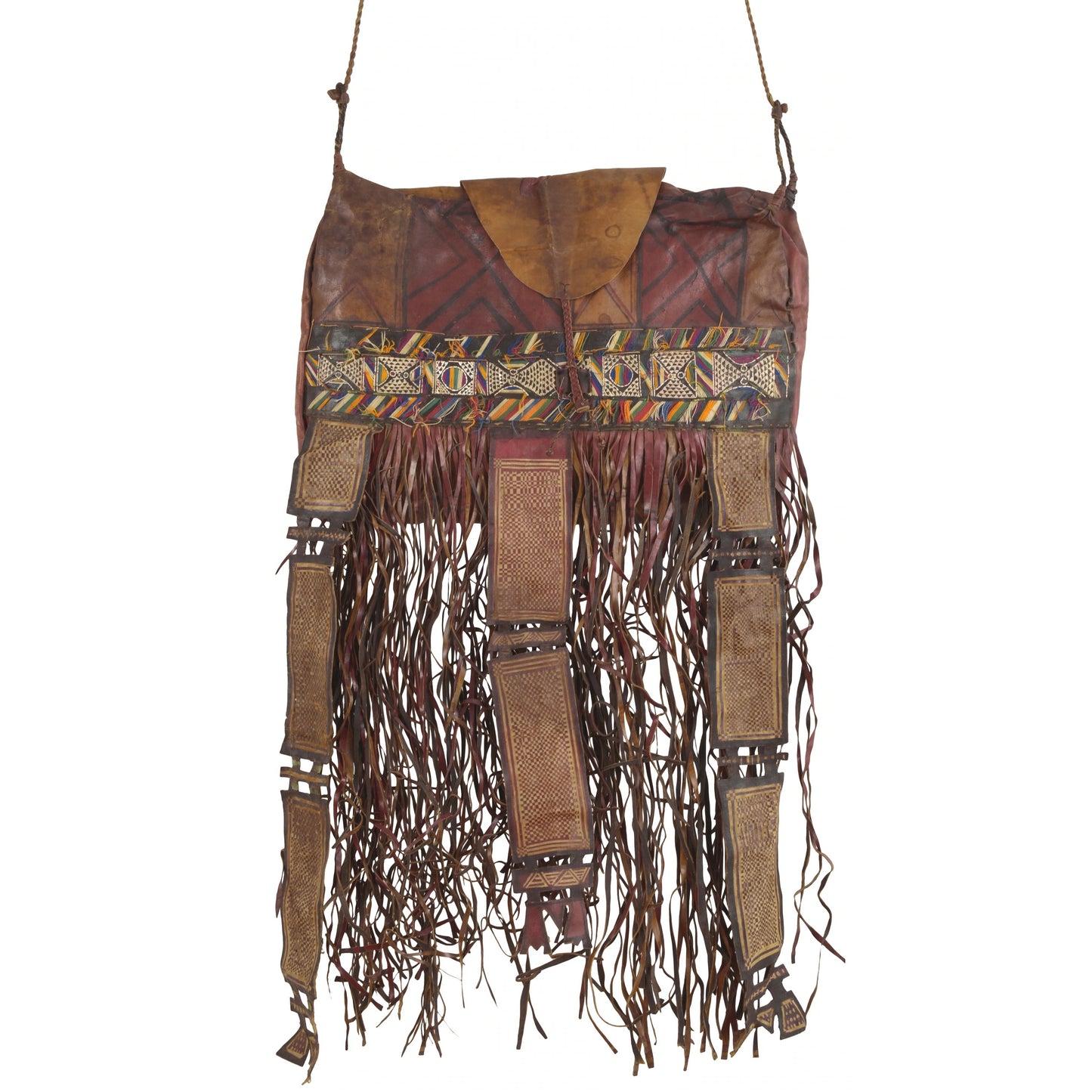 Old African Tuareg leather camel horse bag from Niger Peul Fulani Sahara art - Tribalgh
