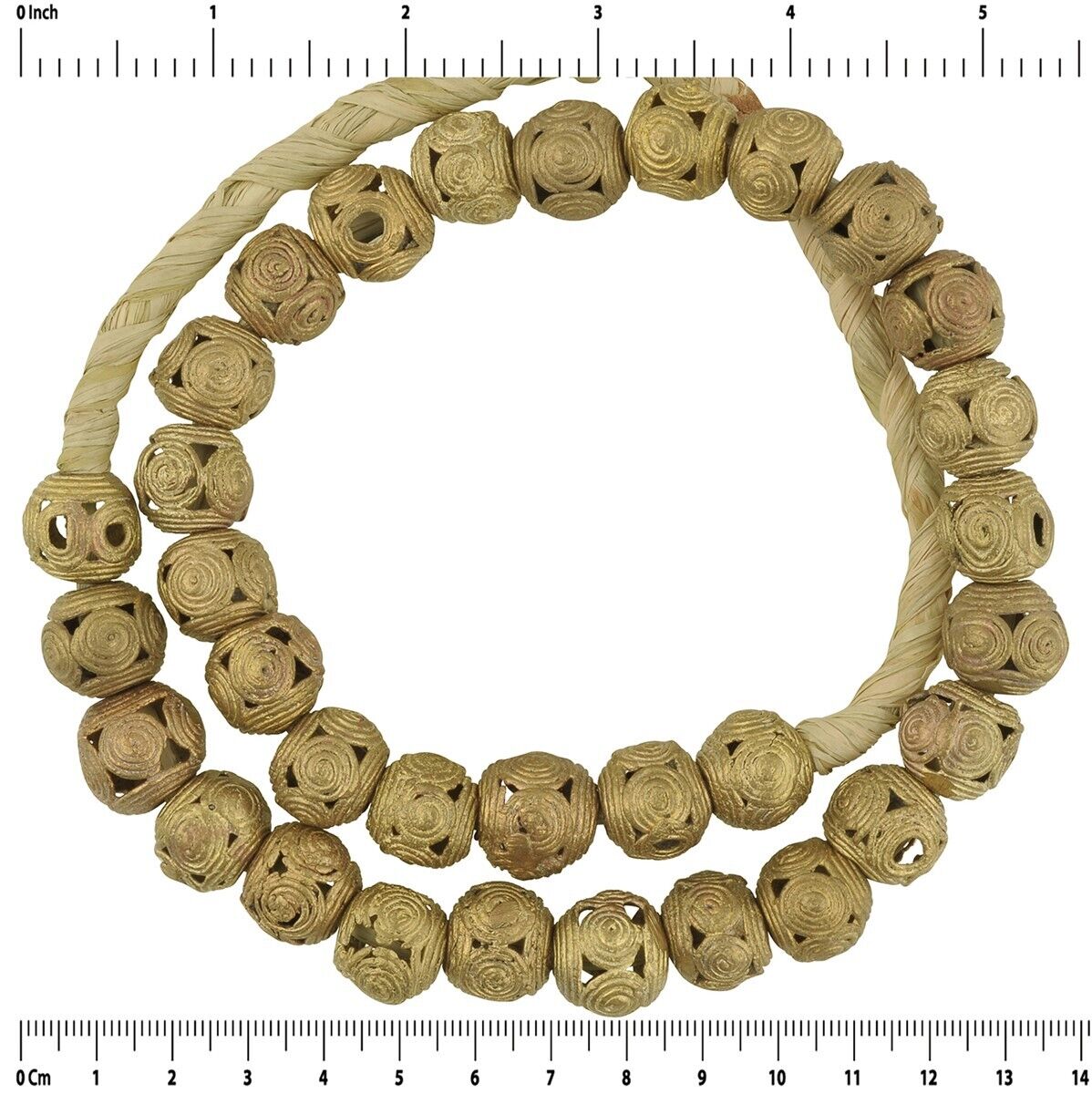 Ghanaian New Round Brass Beads - Handcrafted By Ashanti Artisans - zoomed-in detail
