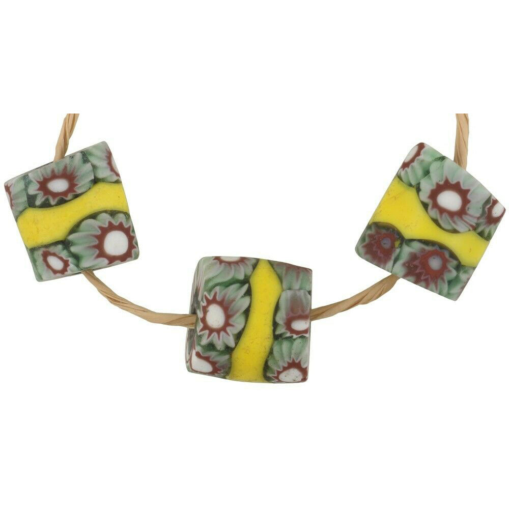 Rare Antique Yellow Banded Venetian Millefiori African Trade Beads