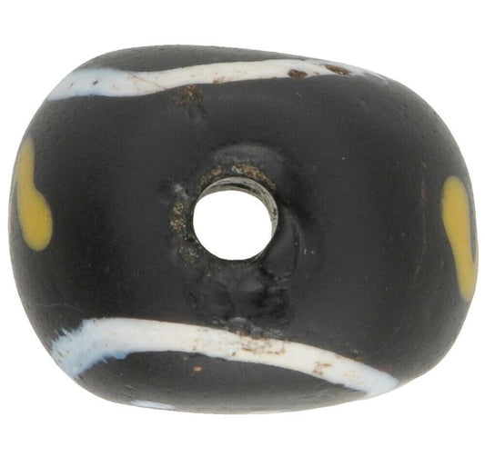 Rare Old Venetian Glass Bead Baule Face Bead Black Fancy Lampwork African Trade - alternate view