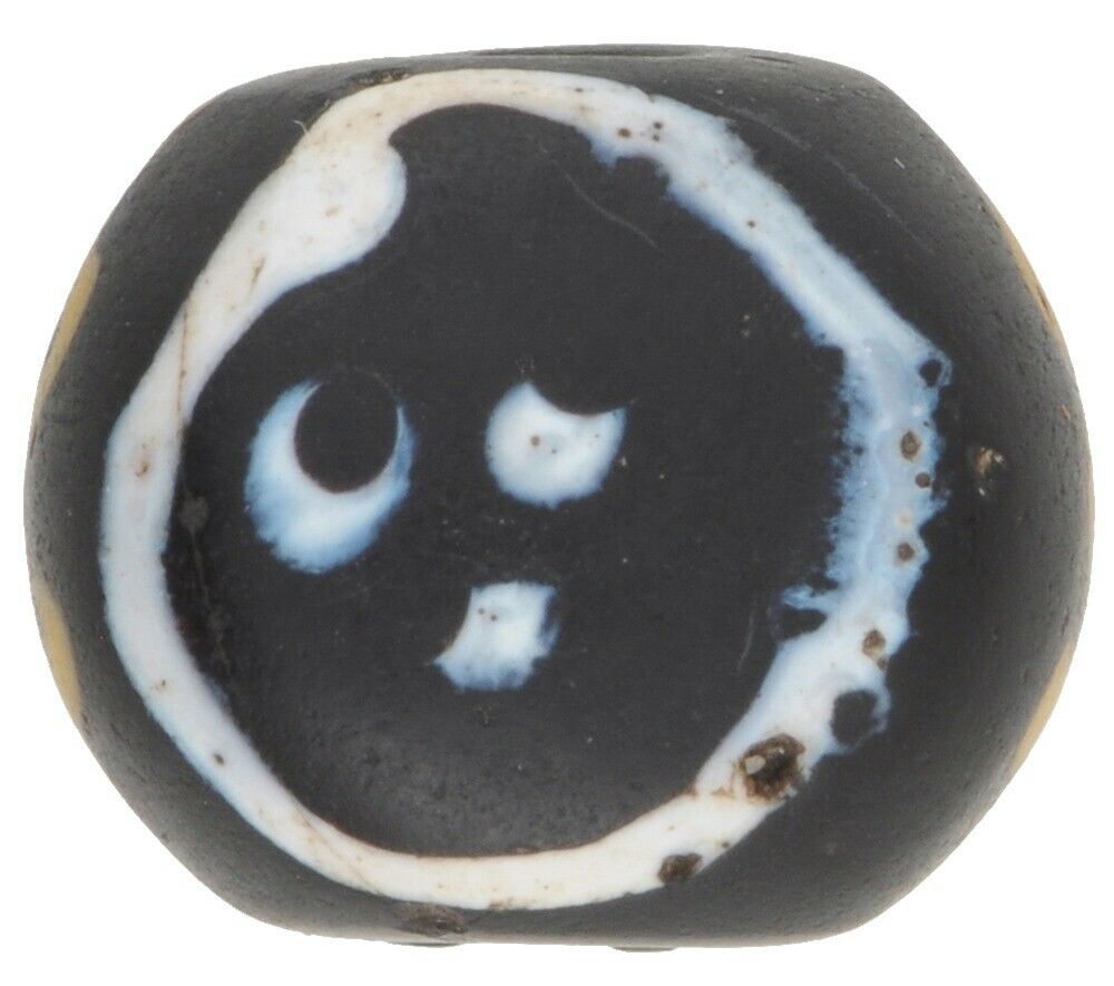 Rare Old Venetian Glass Bead Baule Face Bead Black Fancy Lampwork African Trade