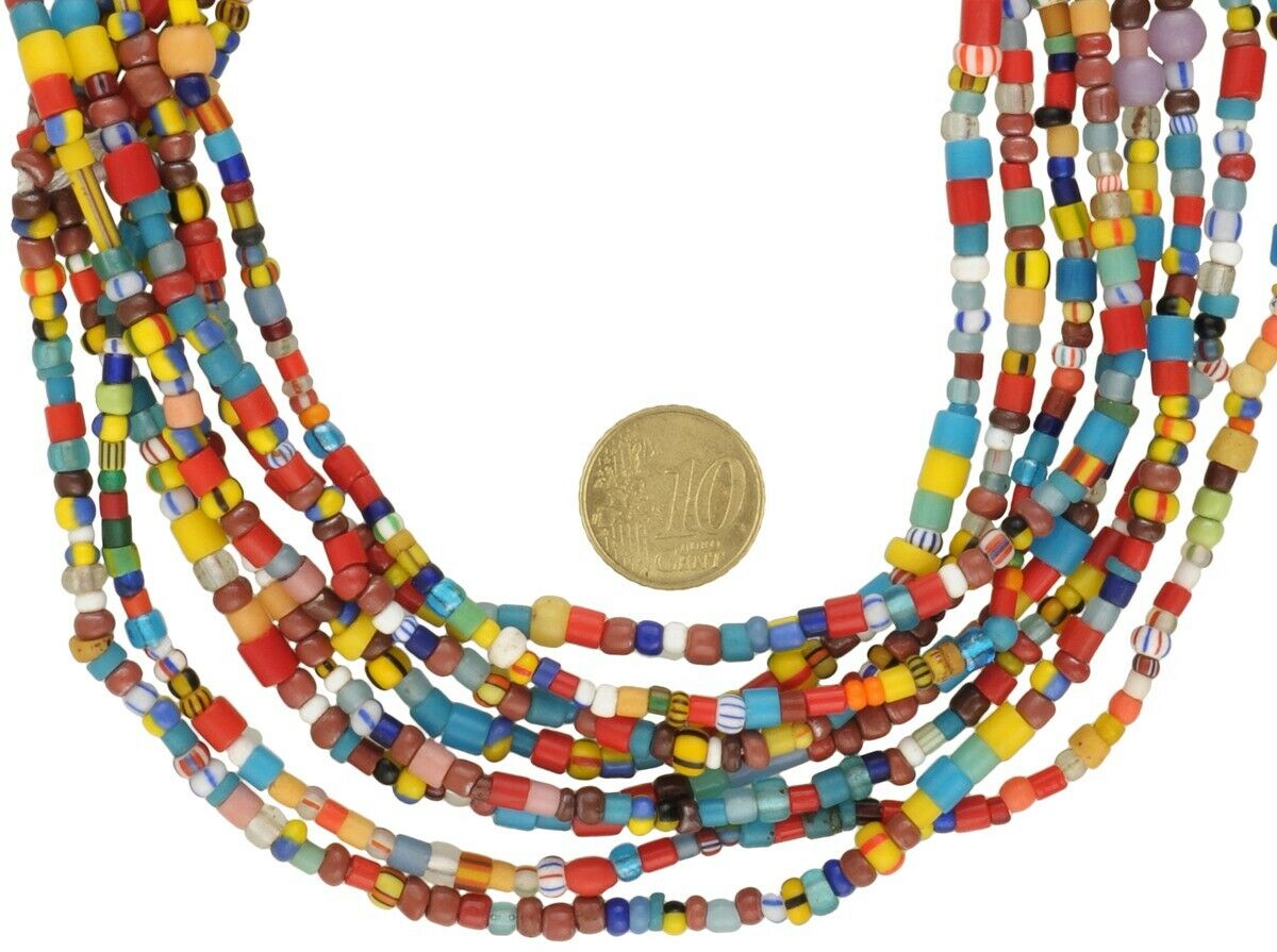 Tiny Old Venetian “Christmas” Waist Beads • 2–5 mm Drawn Seed Trade Beads