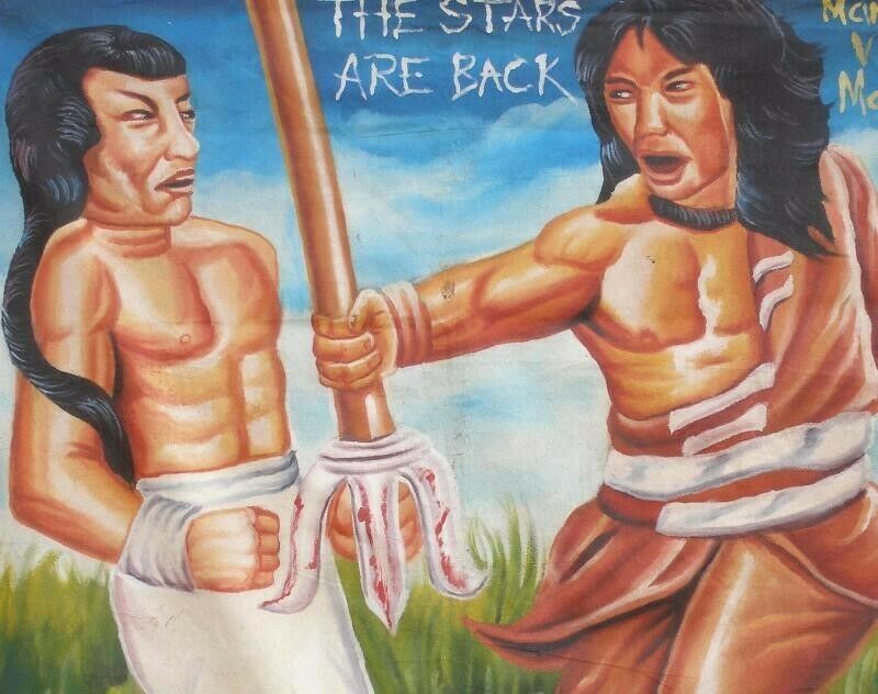 Two Champions Of Death - Authentic Ghanaian Hand-Painted Poster Art - close-up