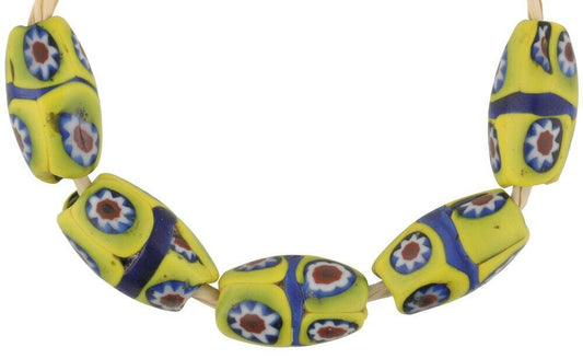 Old Banded Oval Millefiori Venetian Mosaic Glass Trade Beads - alternate view