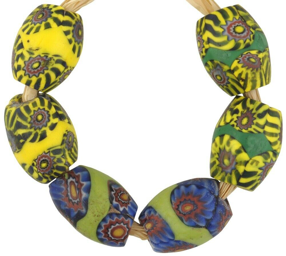Old African Glass Trade Beads Oval Millefiori Venetian Glass Beads Murano Mosaic - product focus