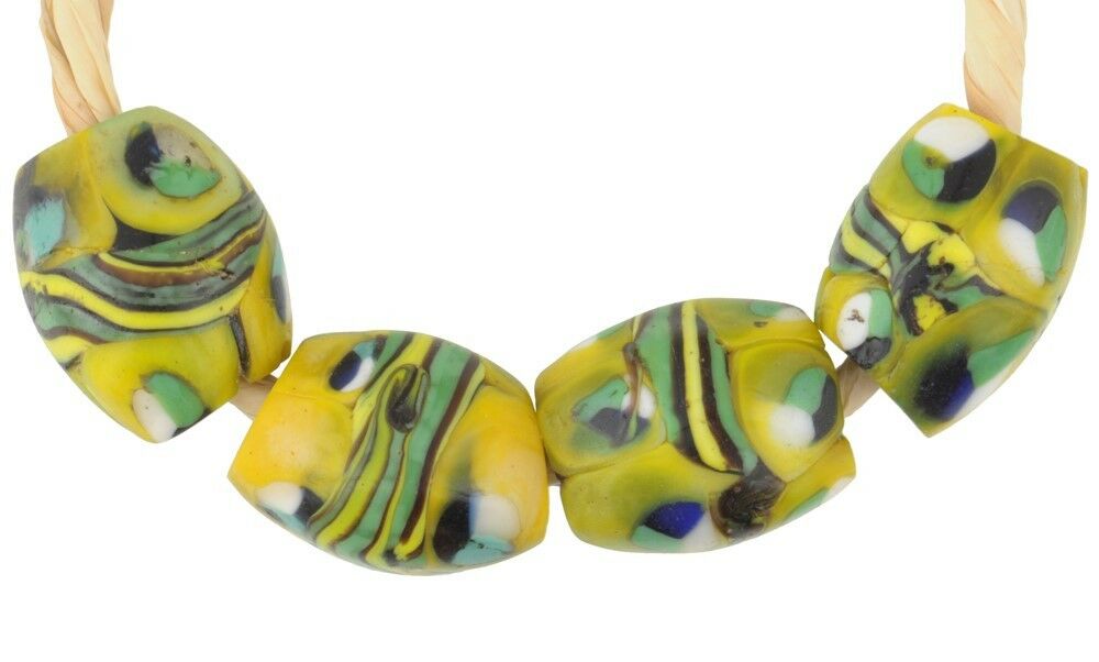 Old African Trade Beads Oval Millefiori Venetian Glass Beads Banded Mosaic Ghana - alternate view