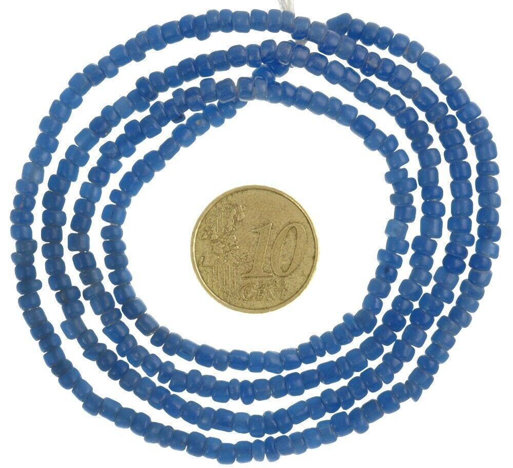 Old Venetian Drawn Seed Beads – Tiny 3 mm Blue Strand, Excellent Condition