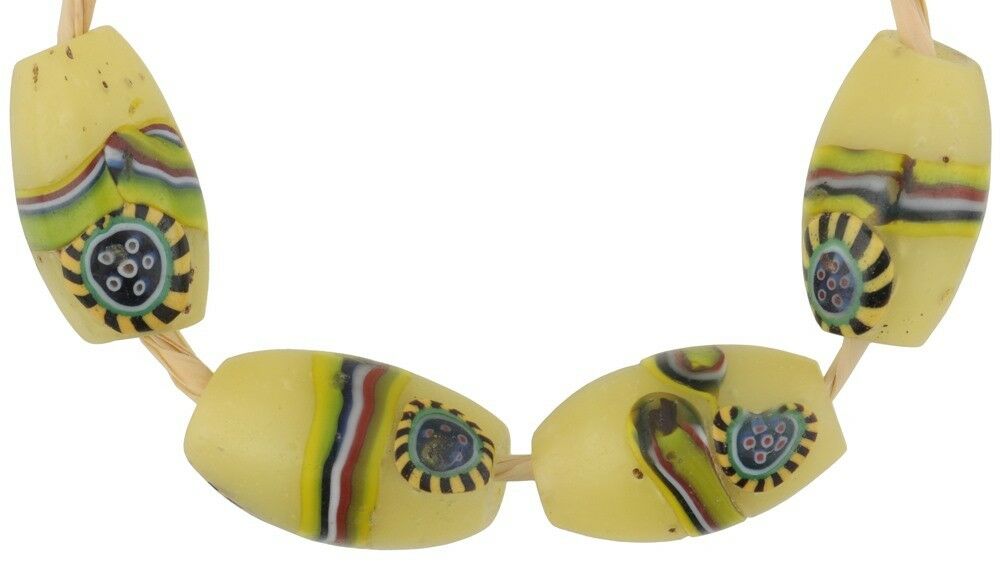 Rare African Trade Beads Old Millefiori Venetian Glass Beads Mosaic Oval Peacock - alternate view