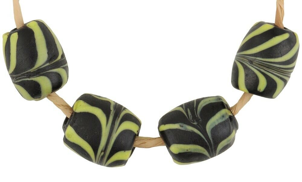 African Trade Beads Old Feather Venetian Glass Beads Black Fancy Lampwork Ghana