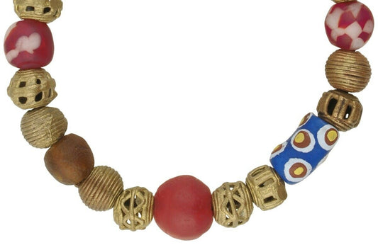 Handmade Beaded Bracelet - African Glass & Brass Beads - alternate view