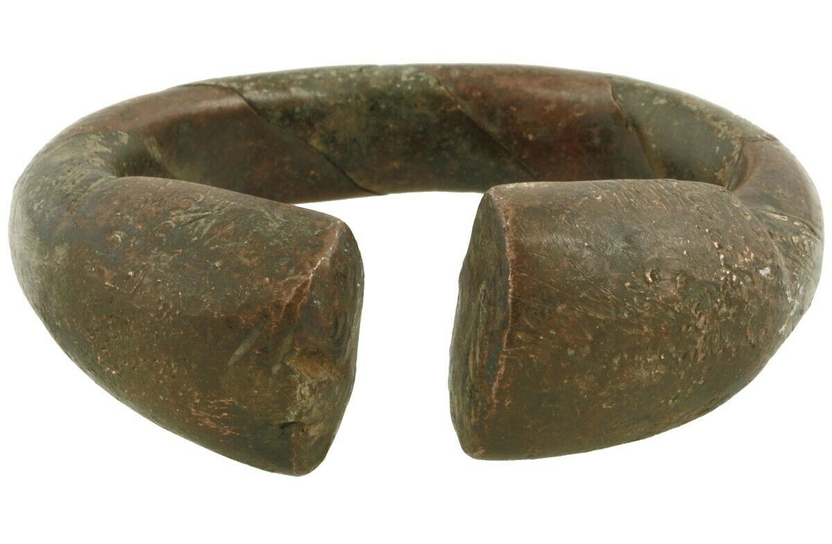 African Art Old Brass Copper Bracelet Currency Ghana / Fulani West Africa - close-up