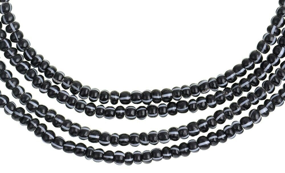 Antique Venetian 2 mm Tiny Striped Black Seed Trade Beads – Old Drawn Strand