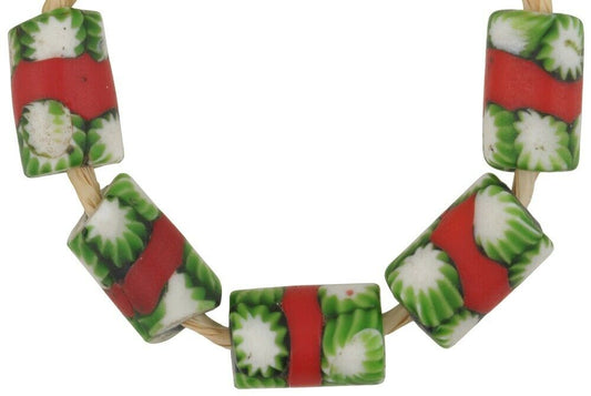 Old Red Banded Venetian Millefiori Mosaic African Trade Beads - alternate view