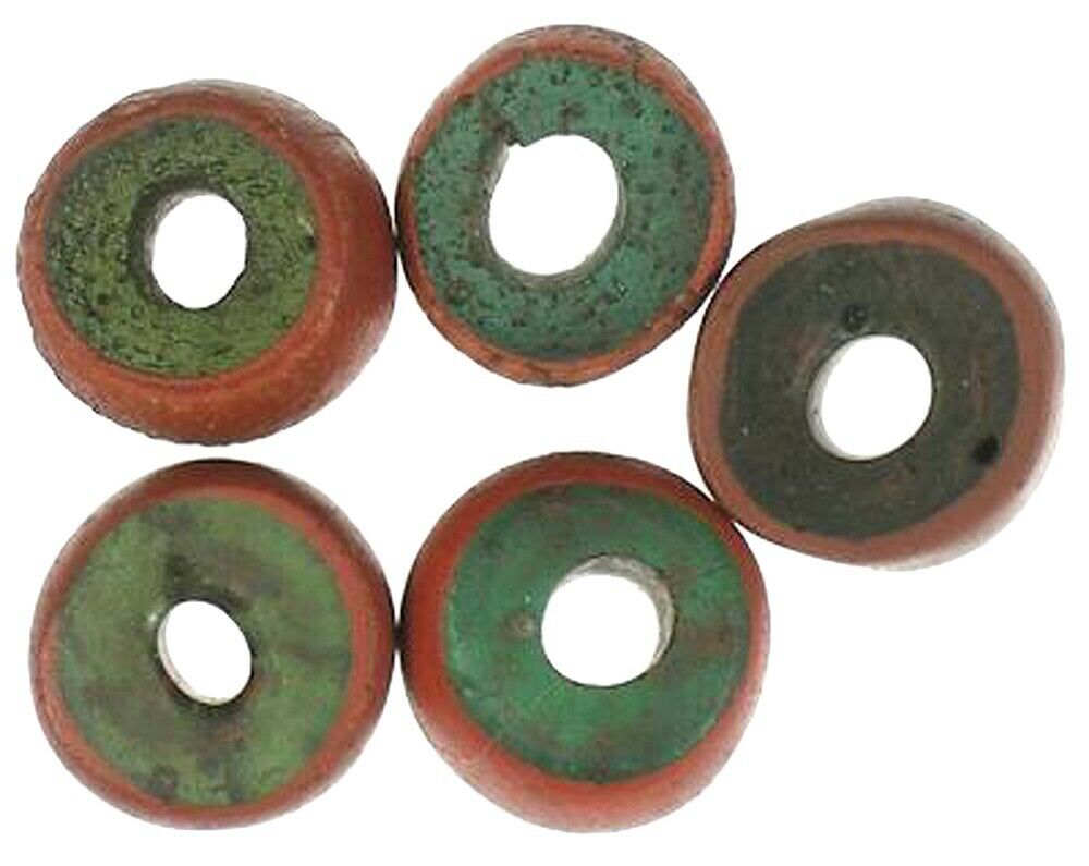 Antique Beads Venetian Drawn Glass Green Heart African Trade Ghana Tribal Ethnic - zoomed-in detail