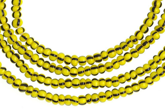 Tiny Vintage Striped Yellow 3 mm Venetian Seed Glass Trade Beads Strand