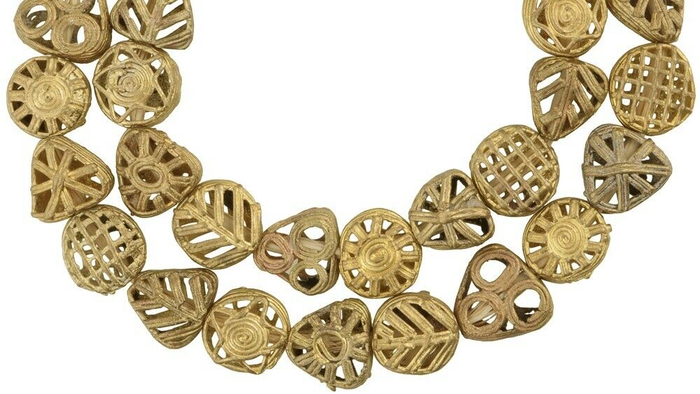 Ancient Ashanti Handcrafted Brass Beads Strand From Ghana - close-up