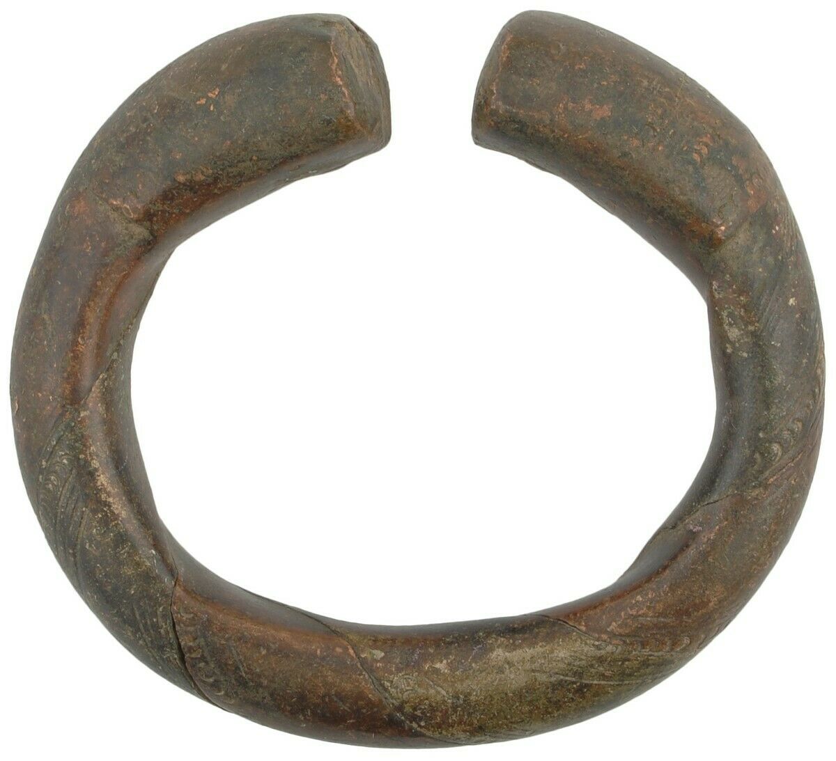 African Art Old Brass Copper Bracelet Currency Ghana / Fulani West Africa - zoomed-in detail