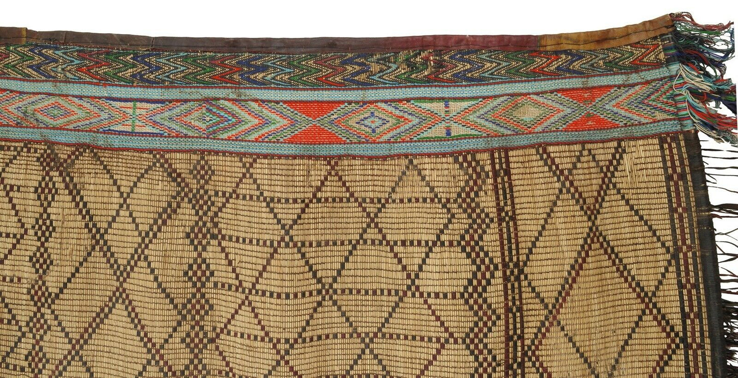 Authentic Tuareg Straw and Leather Mat – 120×94 cm Nomad Carpet