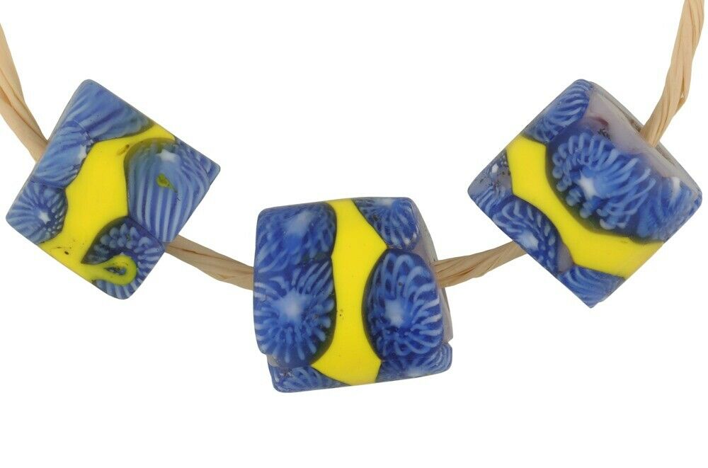 Antique Banded Venetian Millefiori Mosaic Glass Trade Beads - zoomed-in detail